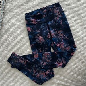 Lululemon Wunder Under Blue and Pink Leggings with Abstract Pattern